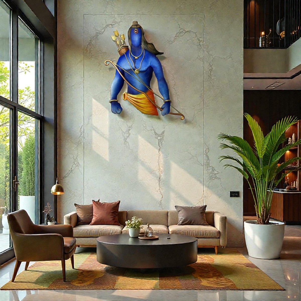 Maryada Purushottam: Minimalist Blue Rama Silhouette Art (24 x 18 Inches)