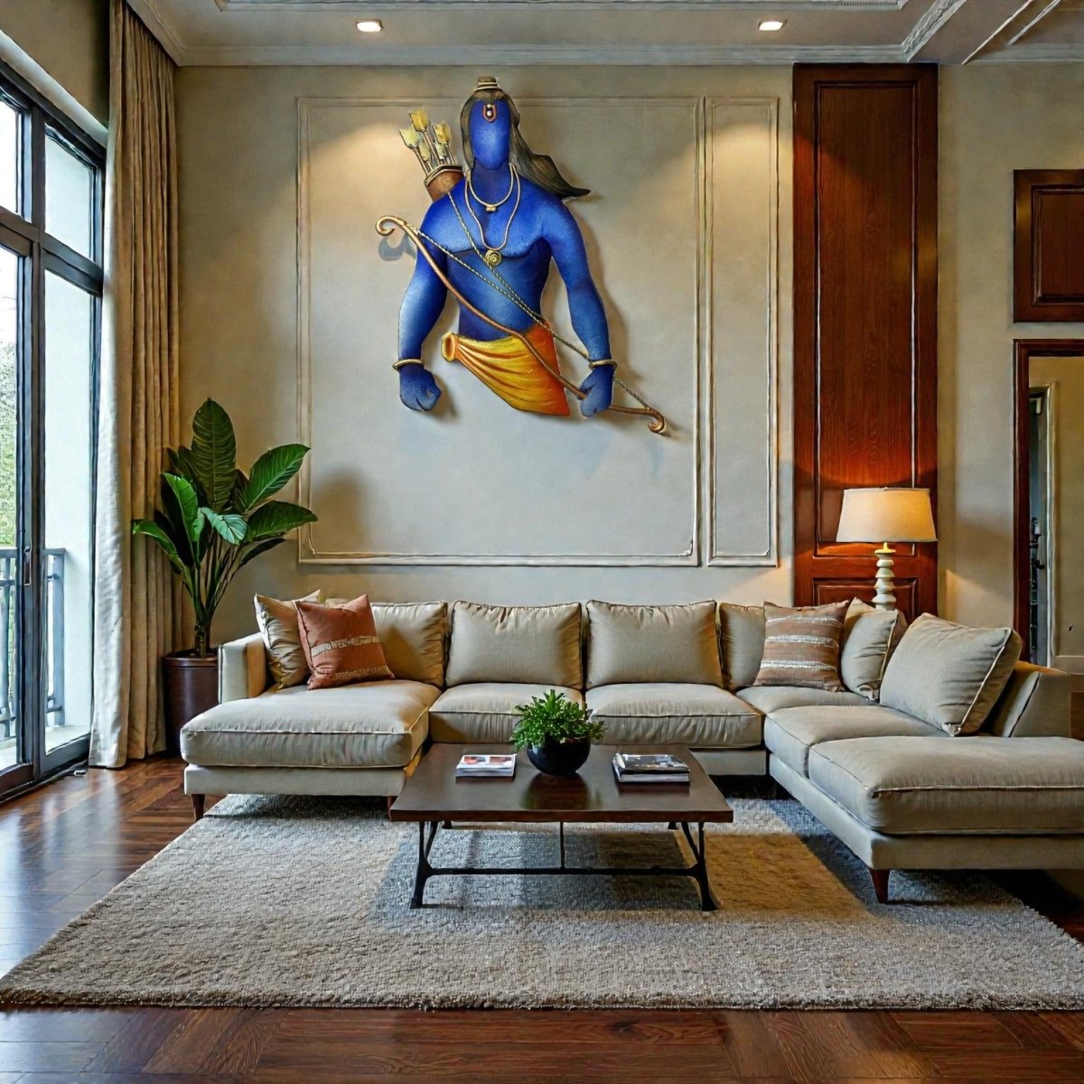 Maryada Purushottam: Minimalist Blue Rama Silhouette Art (24 x 18 Inches)