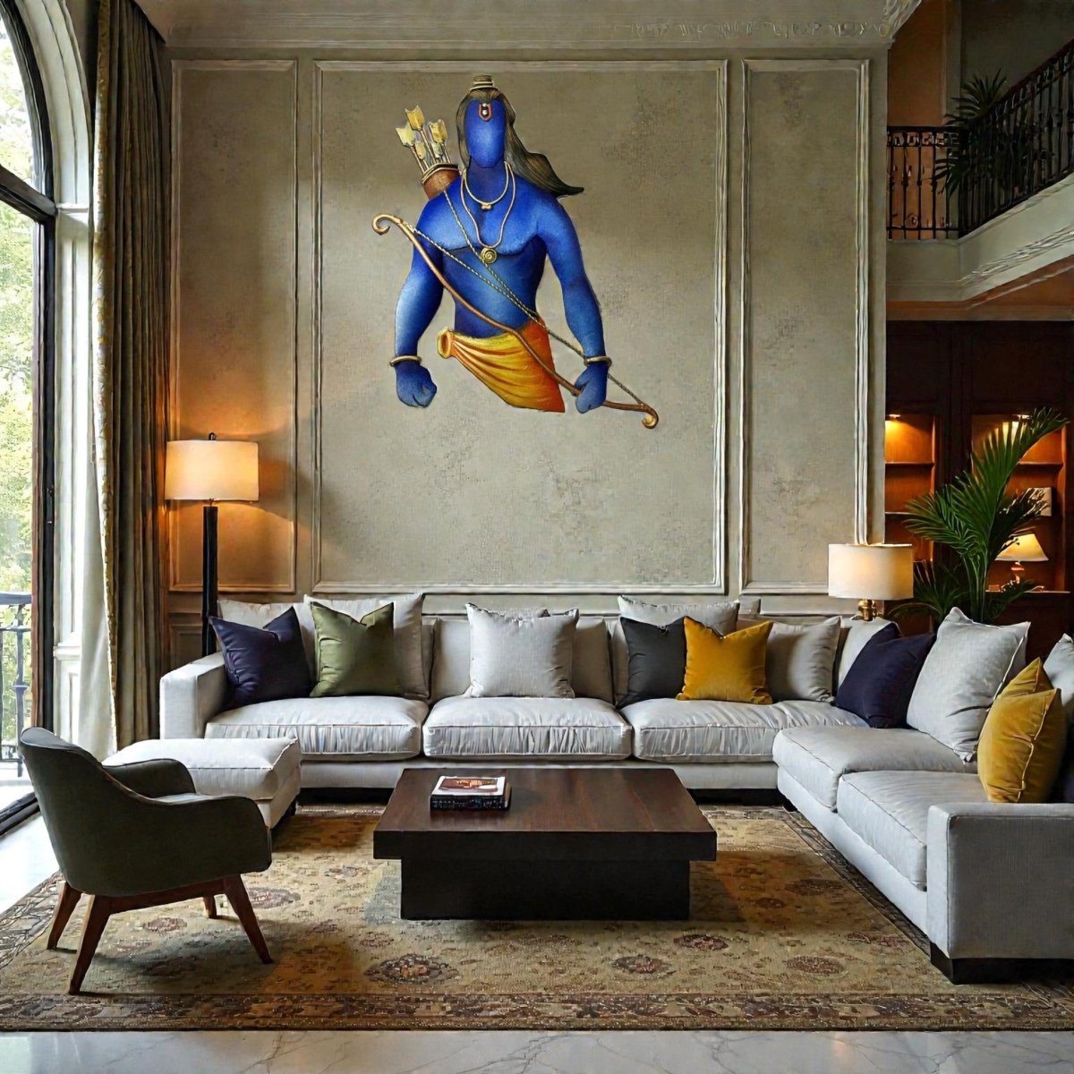 Maryada Purushottam: Minimalist Blue Rama Silhouette Art (24 x 18 Inches)