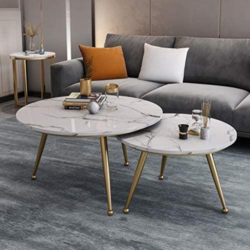 Metalkart Circular Nesting Coffee Tables with White Marble Tops