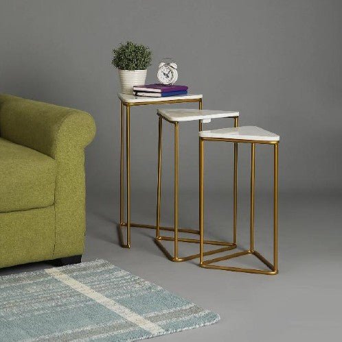 Metalkart Special Anya White & Brass Nesting Tables (Set of 3)
