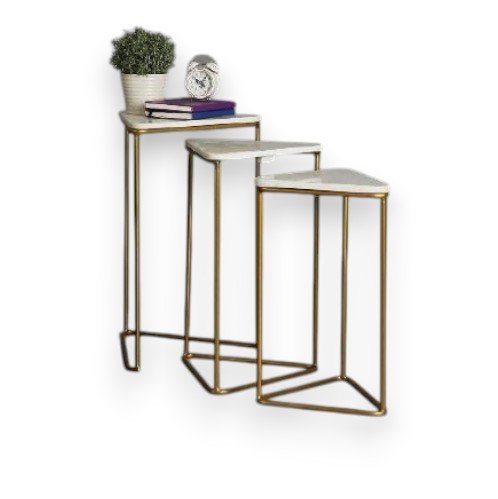 Metalkart Special Anya White & Brass Nesting Tables (Set of 3)