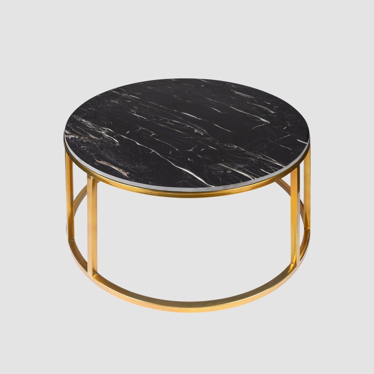 Metalkart Special Black Marble Top Round Coffee Table with Gold Frame