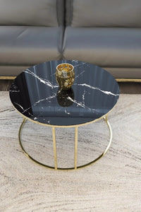 Metalkart Special Black Marble Top Round Coffee Table with Gold Frame ...