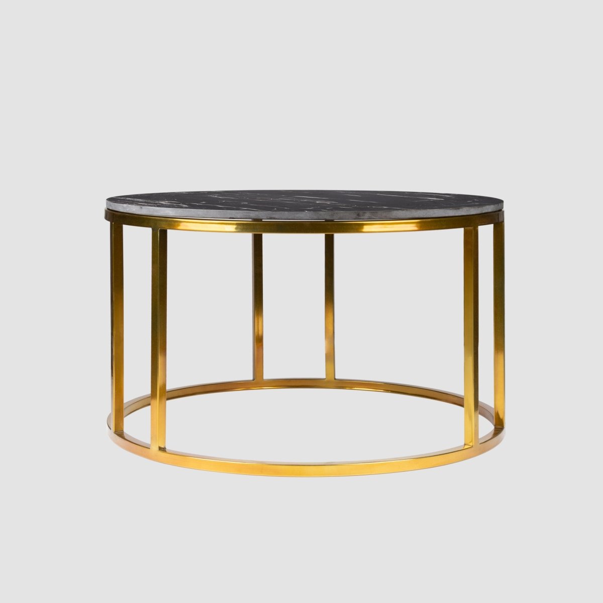 Metalkart Special Black Marble Top Round Coffee Table with Gold Frame