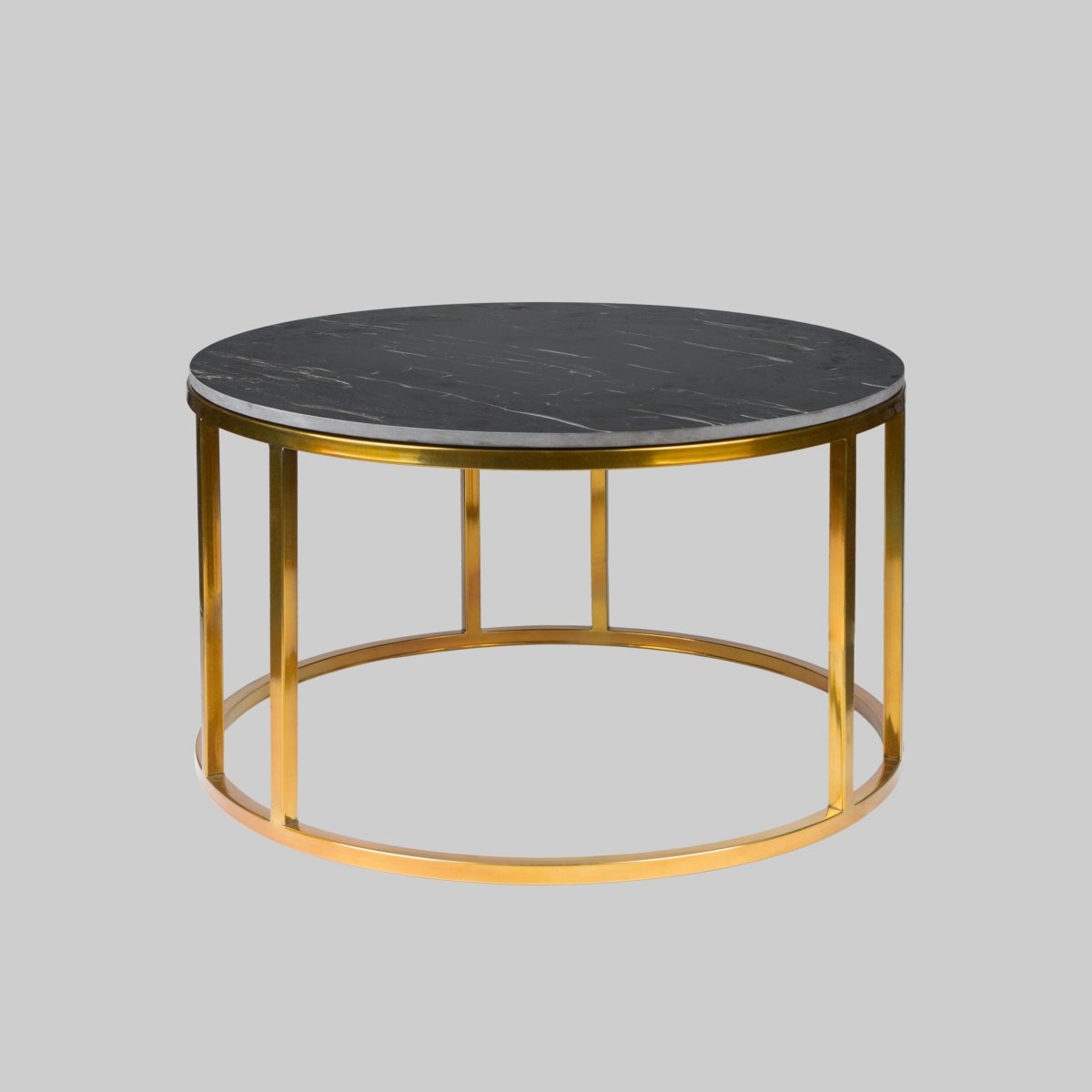 Metalkart Special Black Marble Top Round Coffee Table with Gold Frame