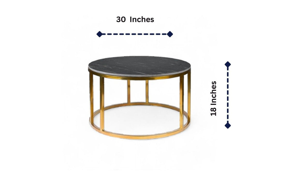 Metalkart Special Black Marble Top Round Coffee Table with Gold Frame