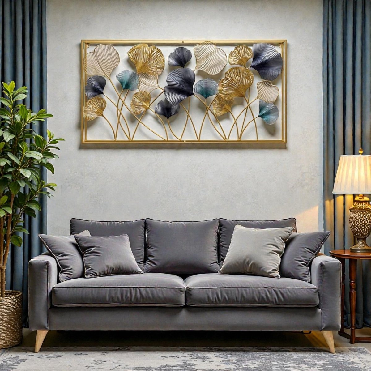 Metalkart Special Framed Leaf wall art (50 x 25 Inches)