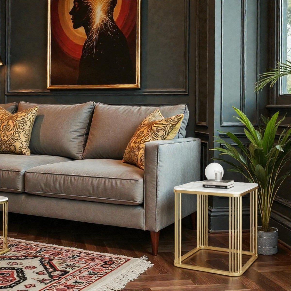 Metalkart Special Gold Geometric Metal Frame Display Table