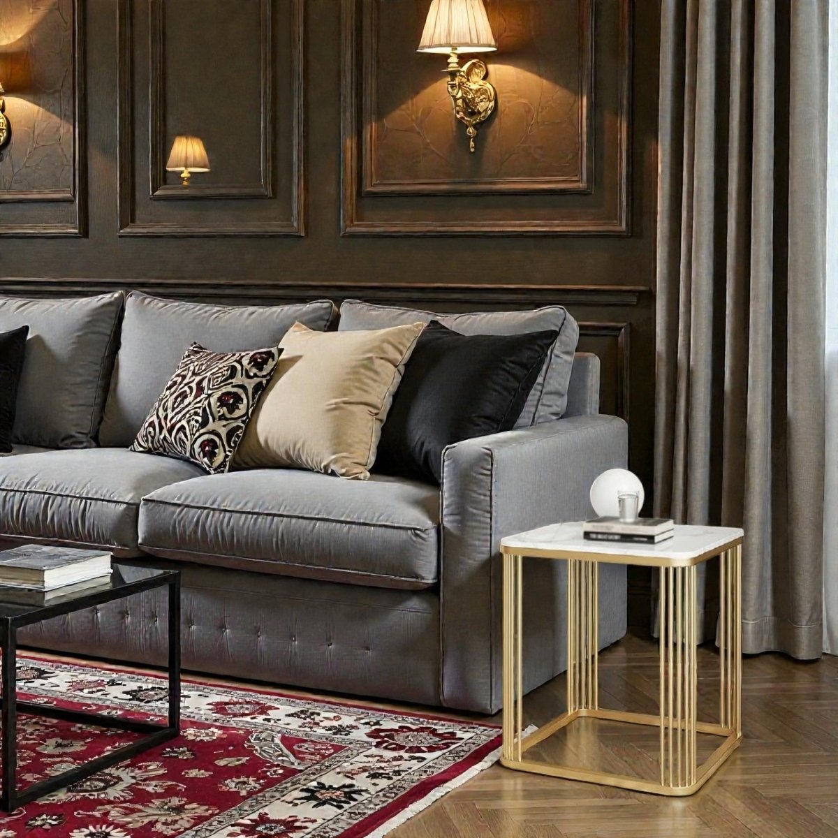 Metalkart Special Gold Geometric Metal Frame Display Table