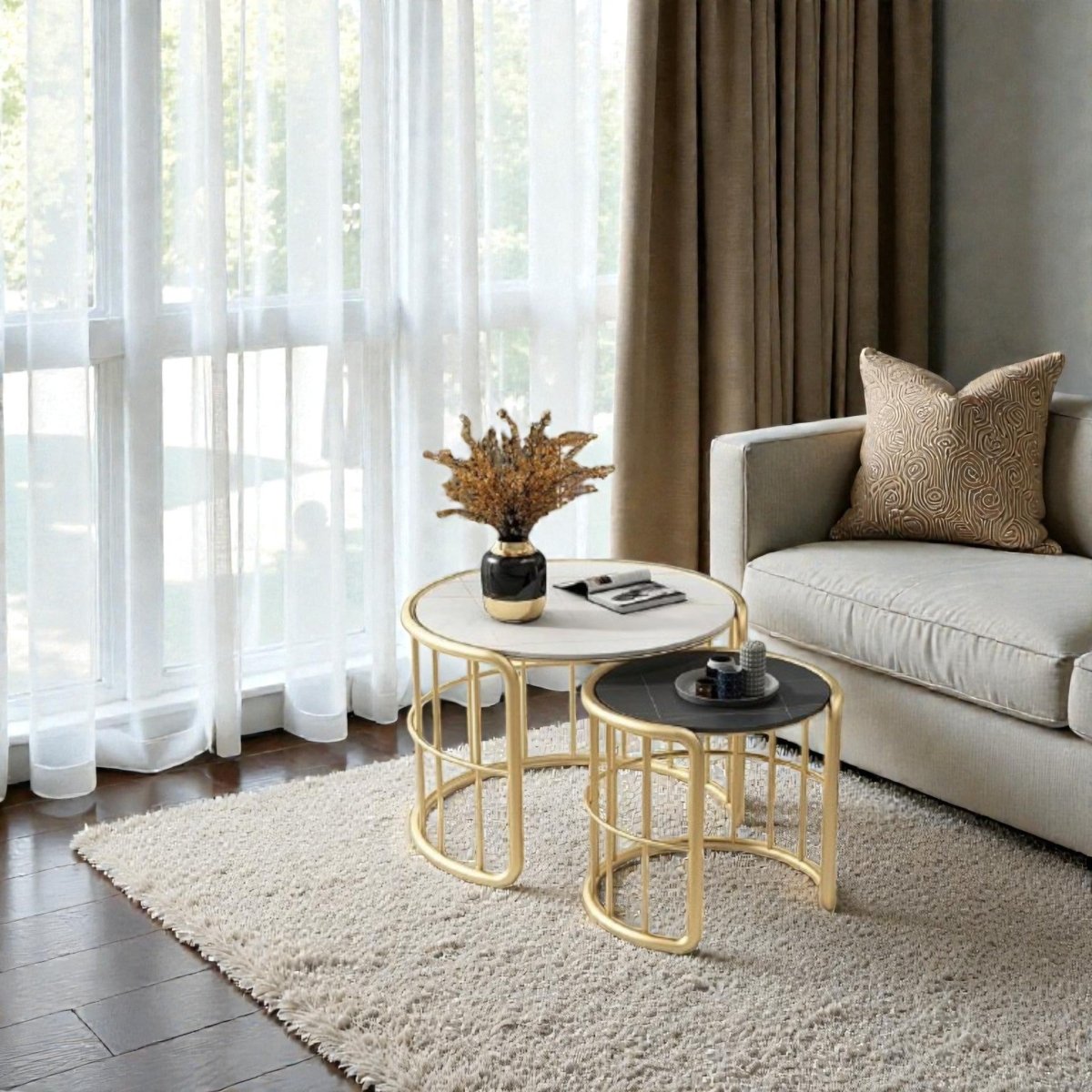 Metalkart Special Gold Harmony Drum Side Tables (Set of 2)