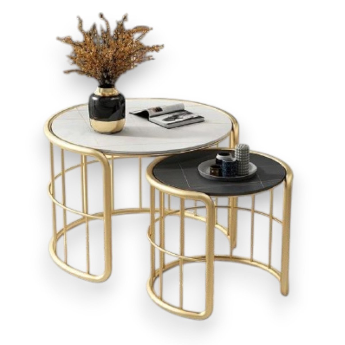 Metalkart Special Gold Harmony Drum Side Tables (Set of 2)