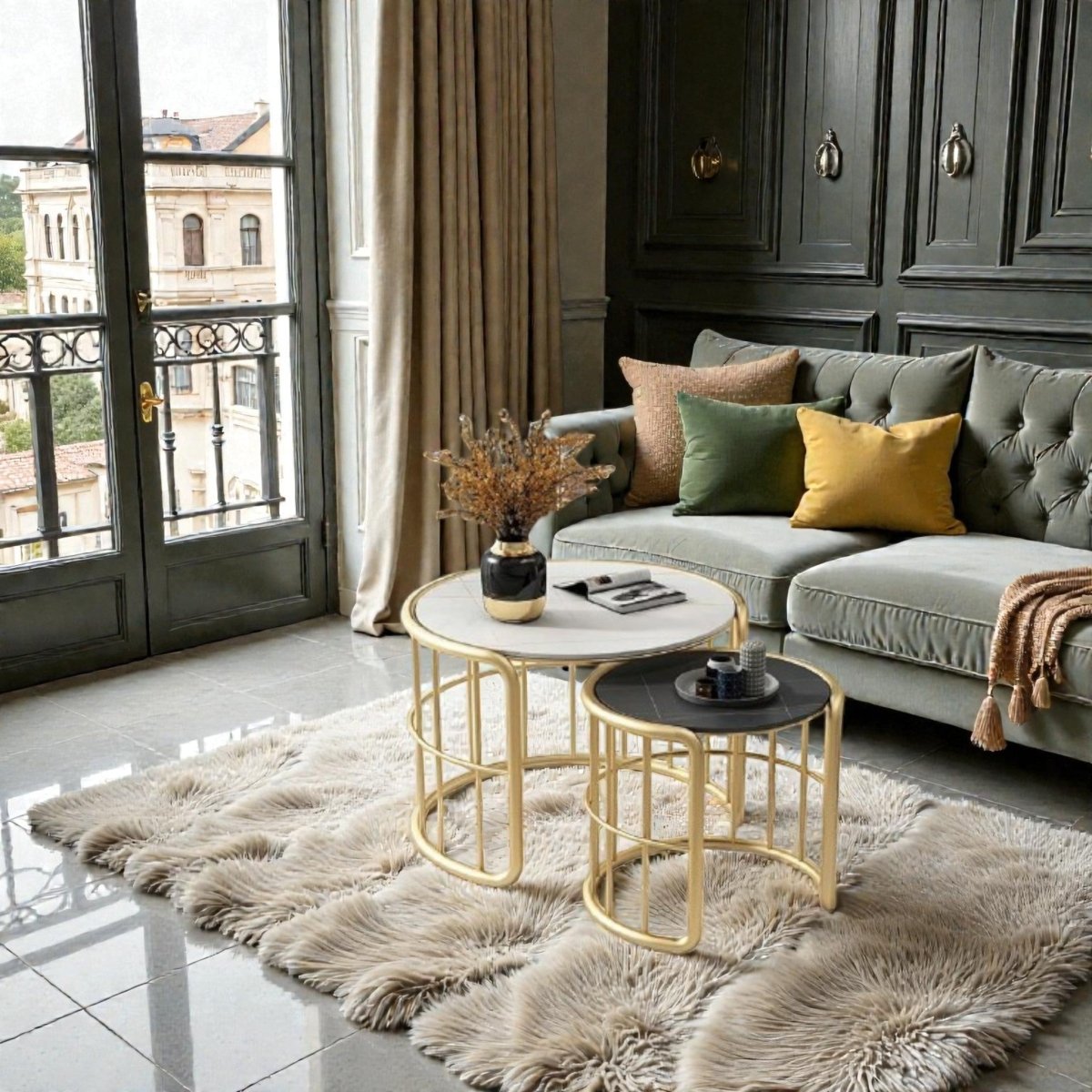 Metalkart Special Gold Harmony Drum Side Tables (Set of 2)