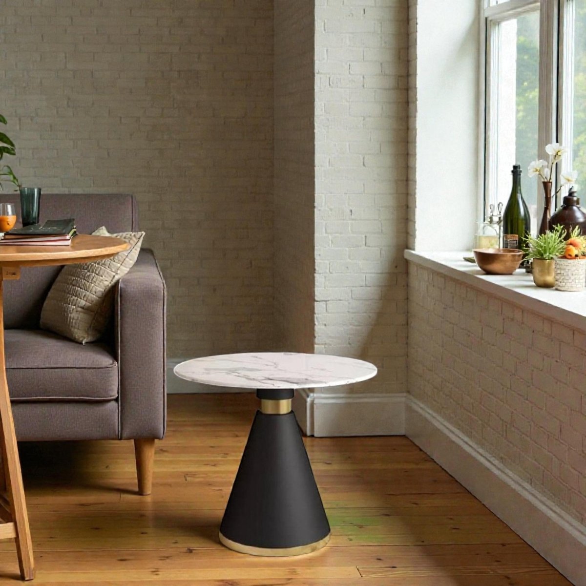 Metalkart Special The 'Geo - Conic' Black & Brass End Table