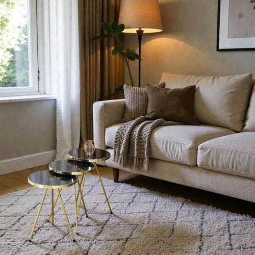 Metallic Vegas Gold & Black Round Tables (Set of 3)