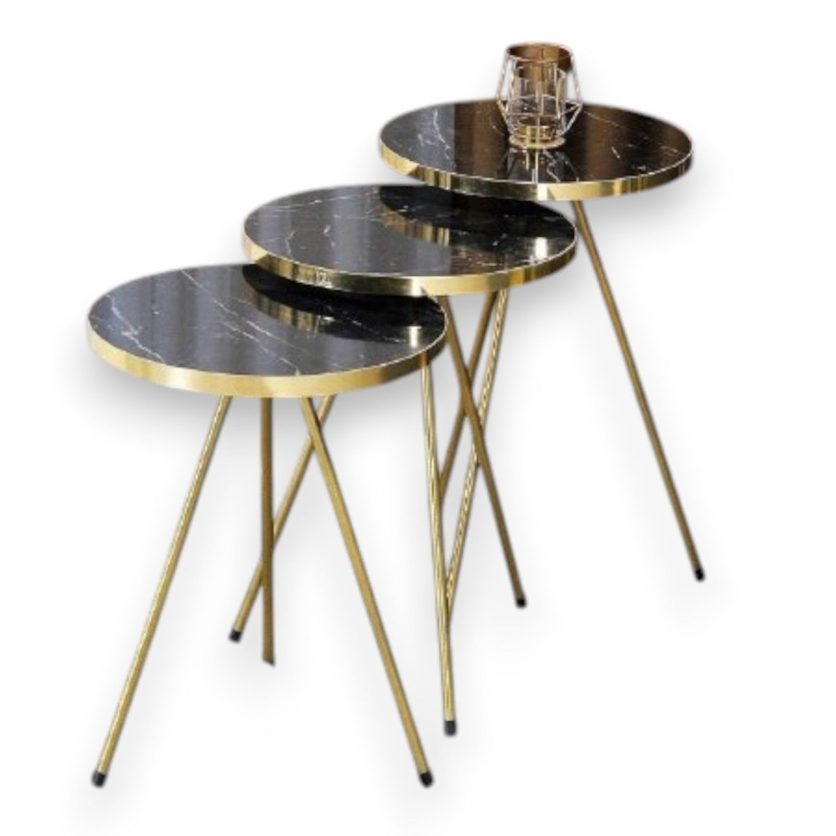 Metallic Vegas Gold & Black Round Tables (Set of 3)