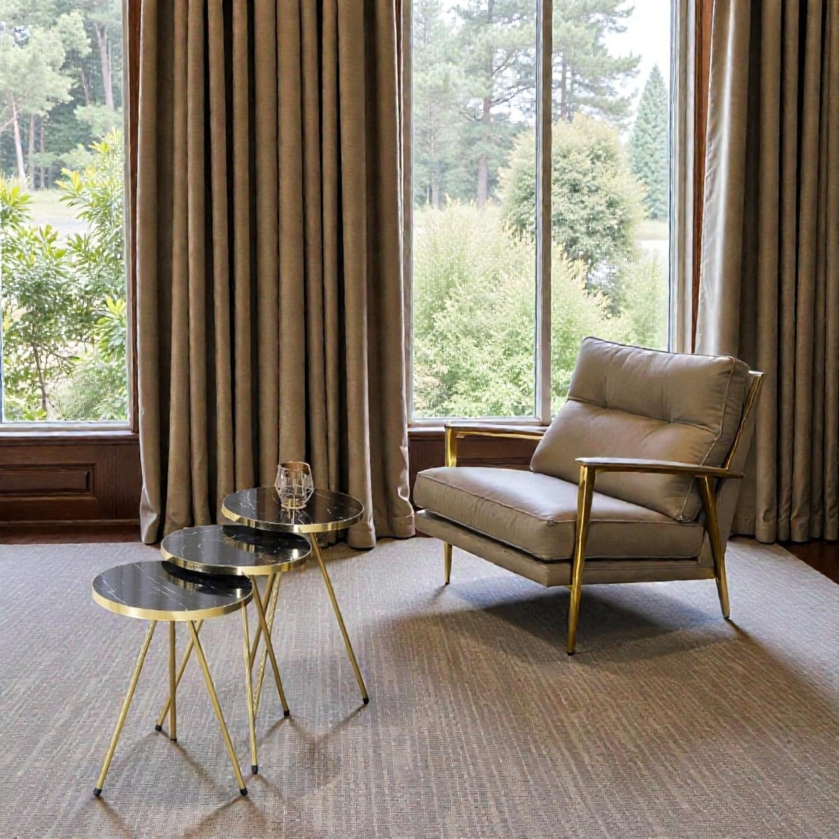 Metallic Vegas Gold & Black Round Tables (Set of 3)