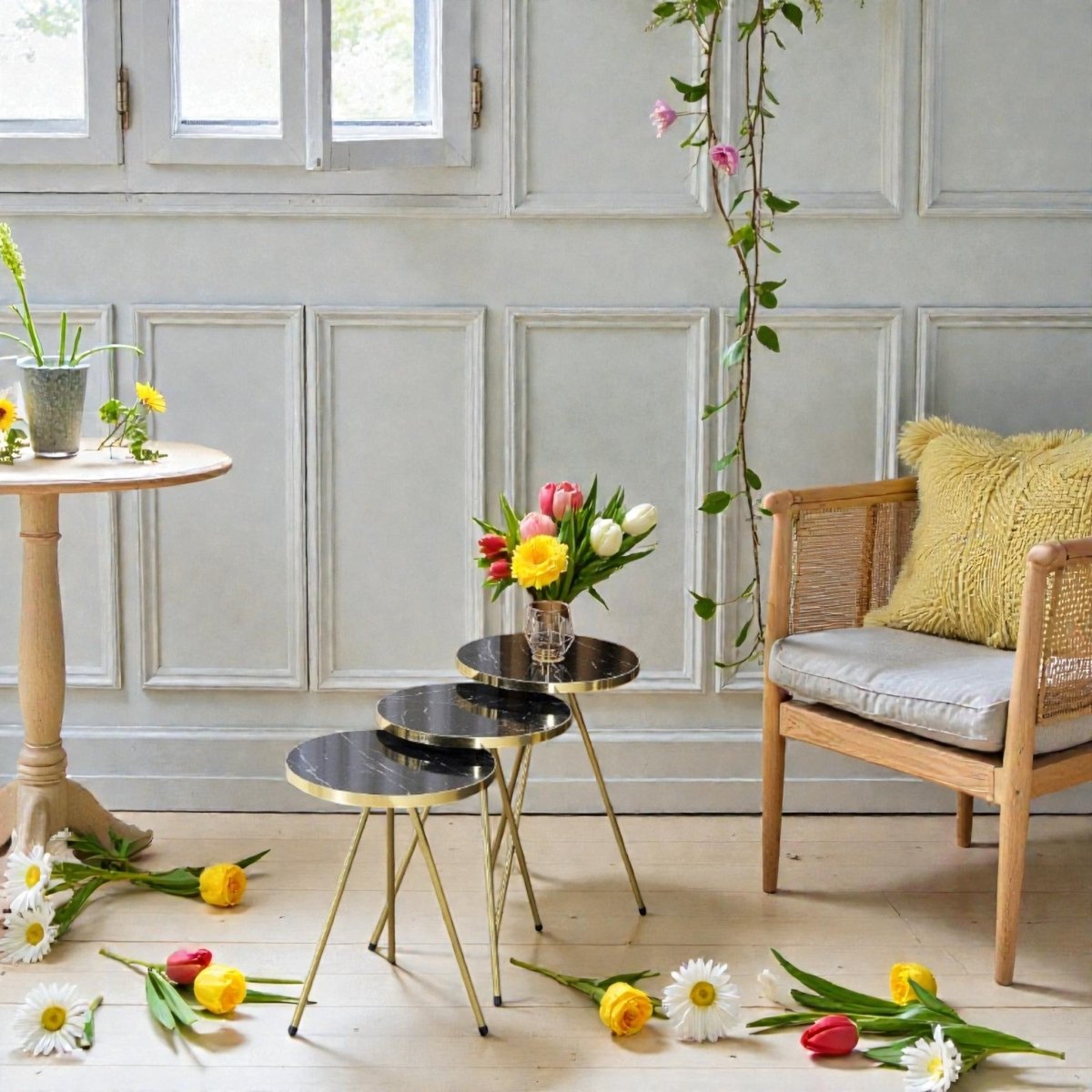 Metallic Vegas Gold & Black Round Tables (Set of 3)