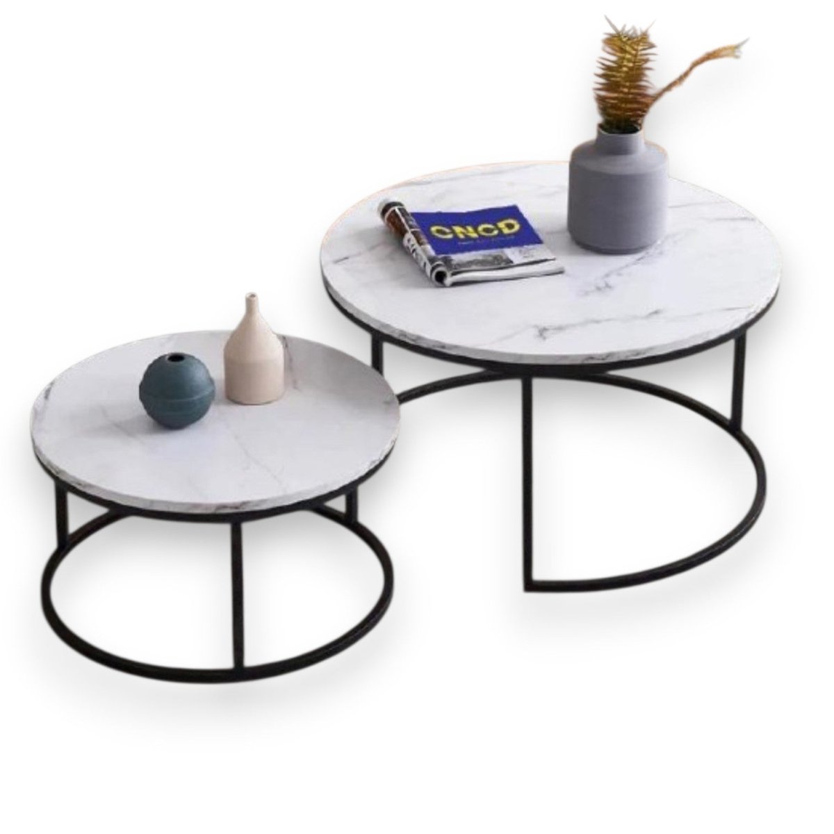 Mid - Century Modern Nesting Tables with White Marble Tops