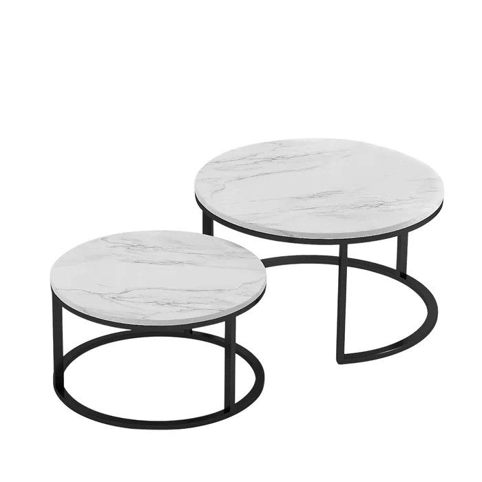 Mid - Century Modern Nesting Tables with White Marble Tops