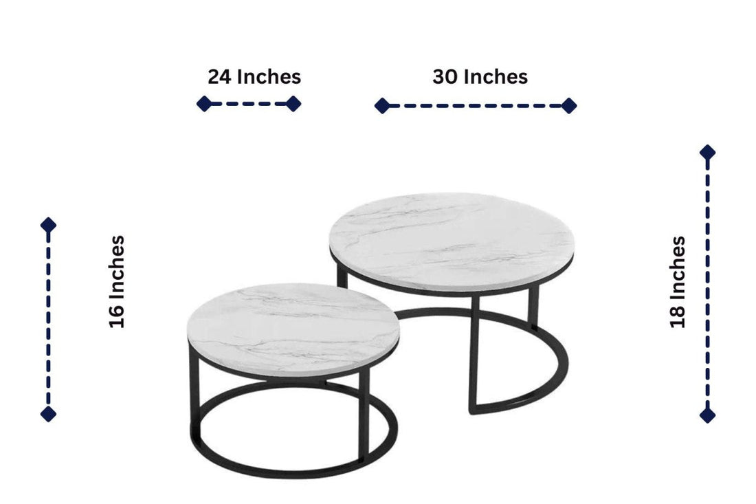 Mid - Century Modern Nesting Tables with White Marble Tops