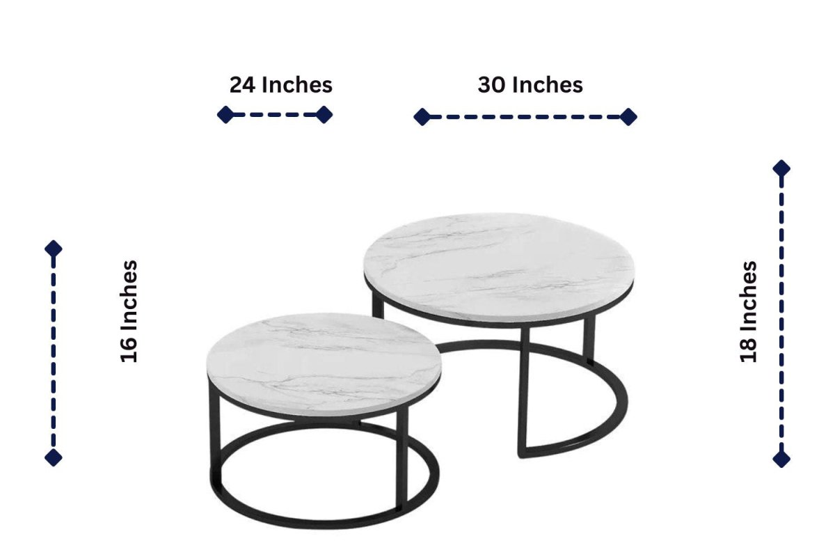Mid - Century Modern Nesting Tables with White Marble Tops
