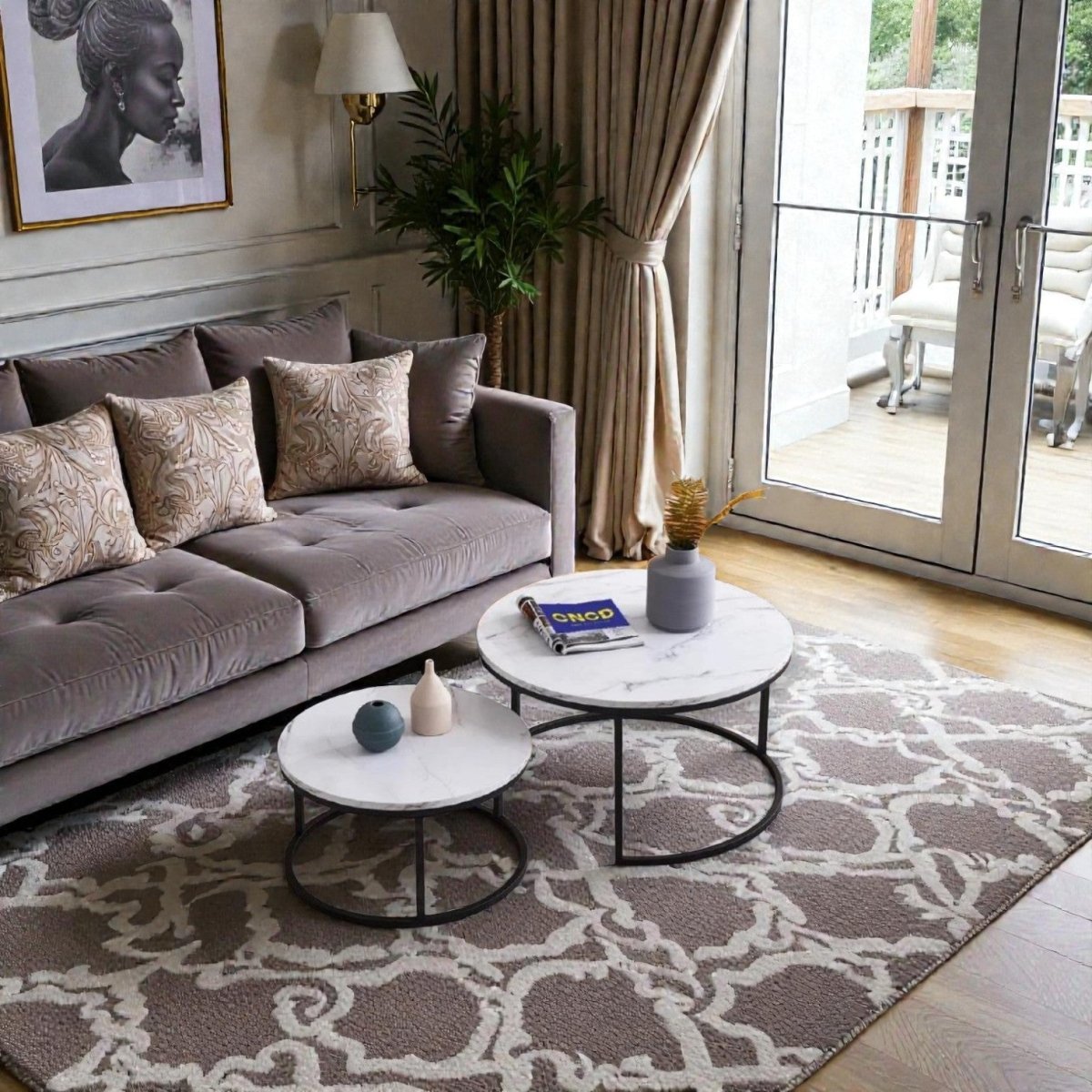 Mid - Century Modern Nesting Tables with White Marble Tops