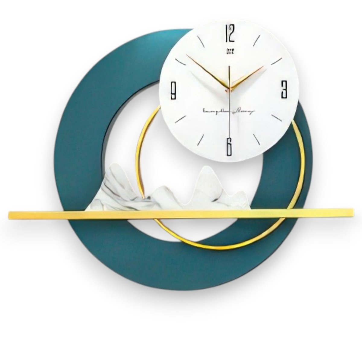 Minimalist Mountainscape Teal & Gold Timepiece (23.6 x 17.7 Inches)