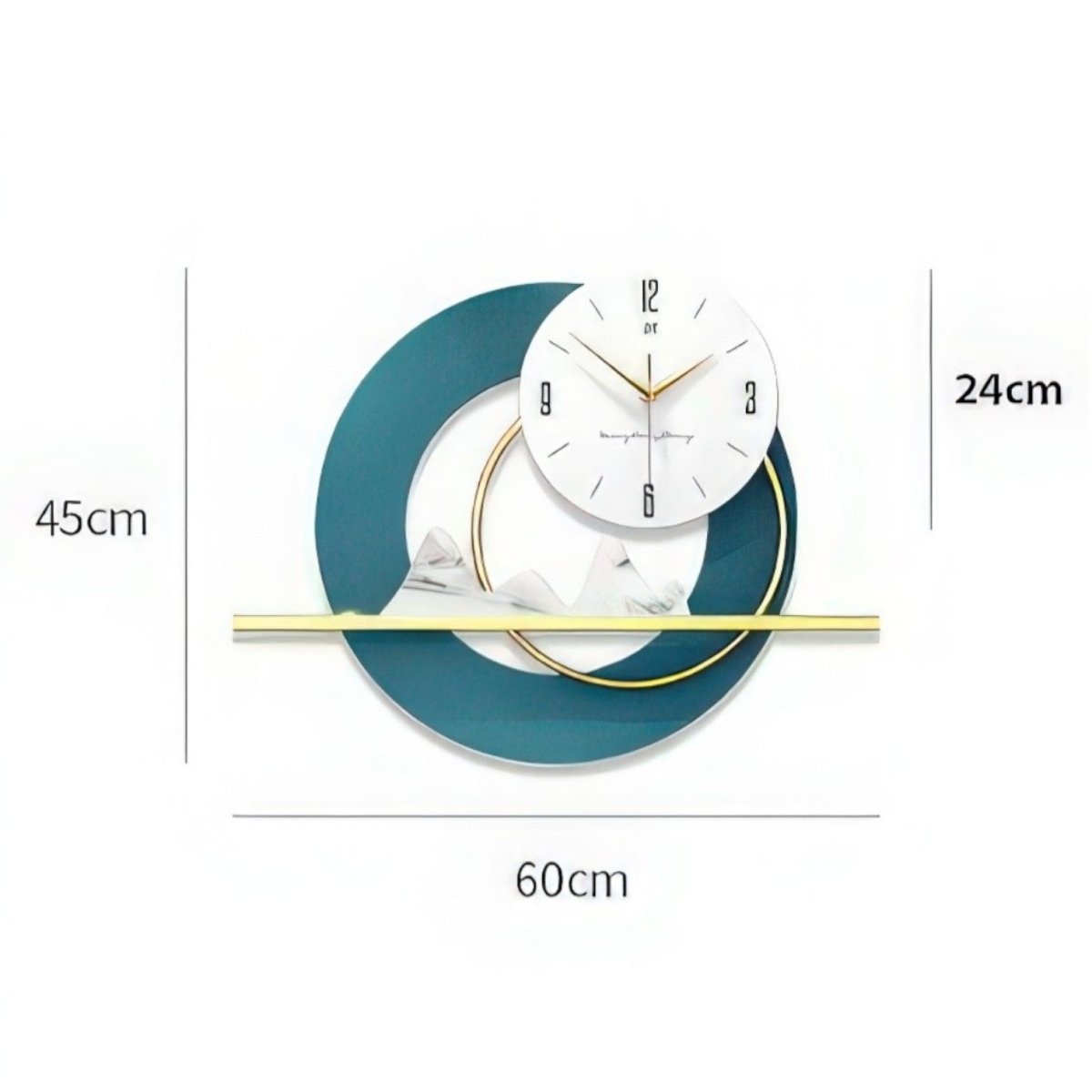Minimalist Mountainscape Teal & Gold Timepiece (23.6 x 17.7 Inches)