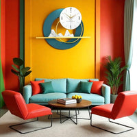 Thumbnail for Minimalist Mountainscape Teal & Gold Timepiece (23.6 x 17.7 Inches)