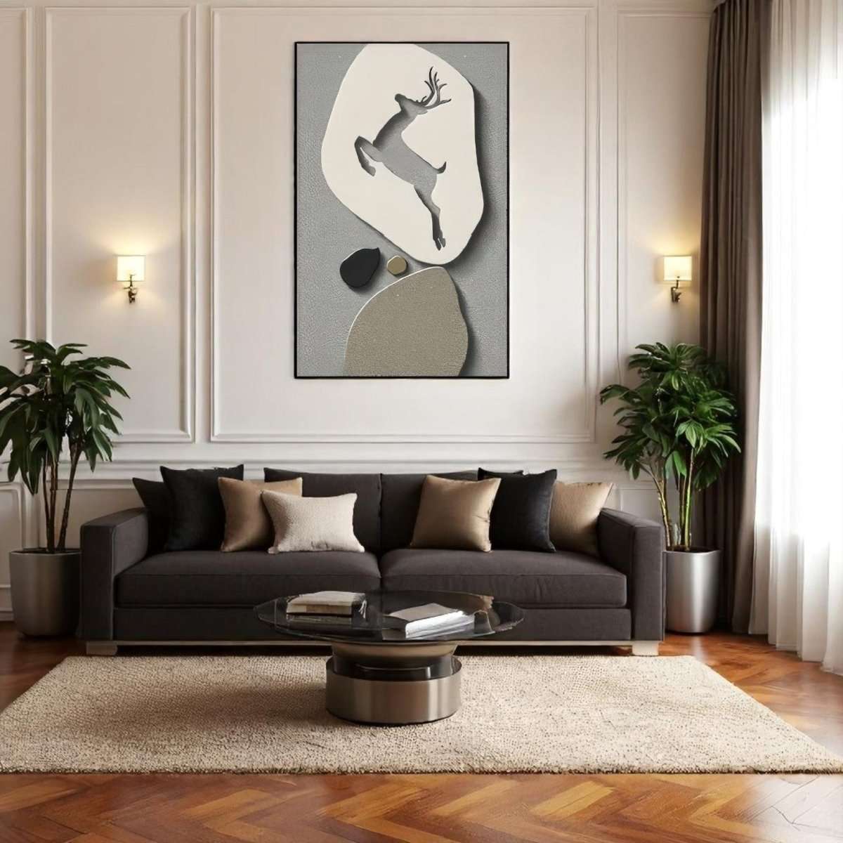 Minimalist Nature Stone & Deer Wall Decor (60 x 90 CM)