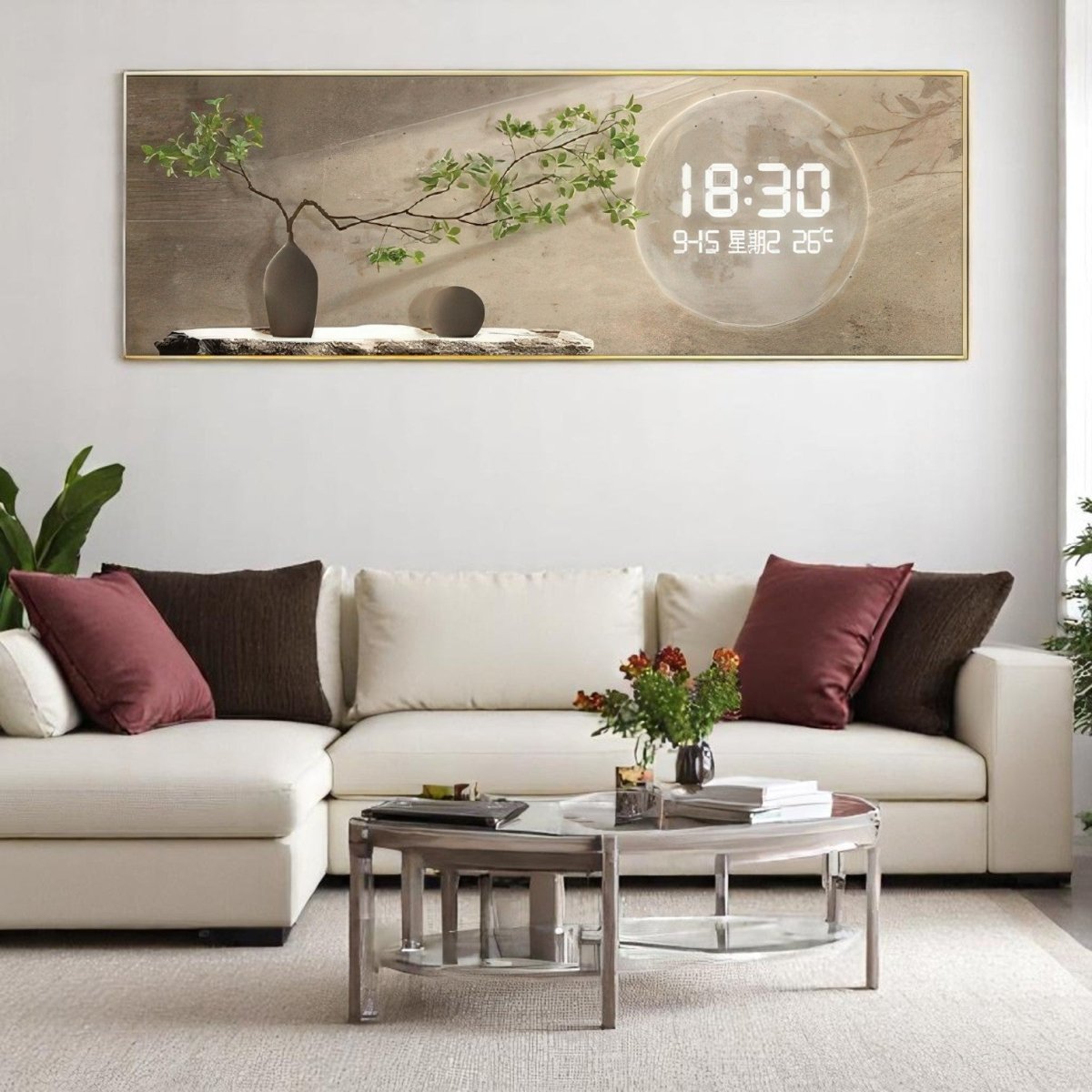 Modern Abstract Greenery LED Clock Wall Decor (120 x 60 CM)