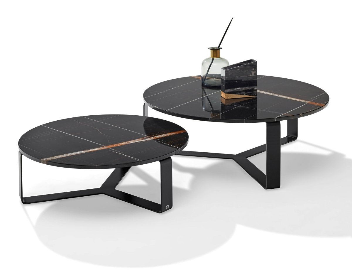 Modern Black Marble Coffee Table Set