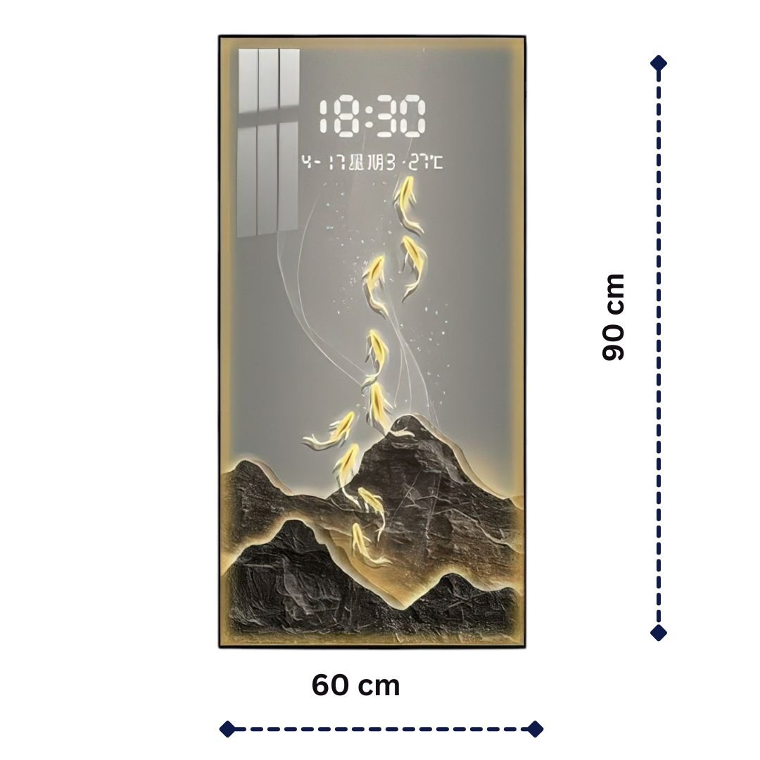 Modern Digital Display Feng Shui Fish Art Clock (60 x 90 CM)