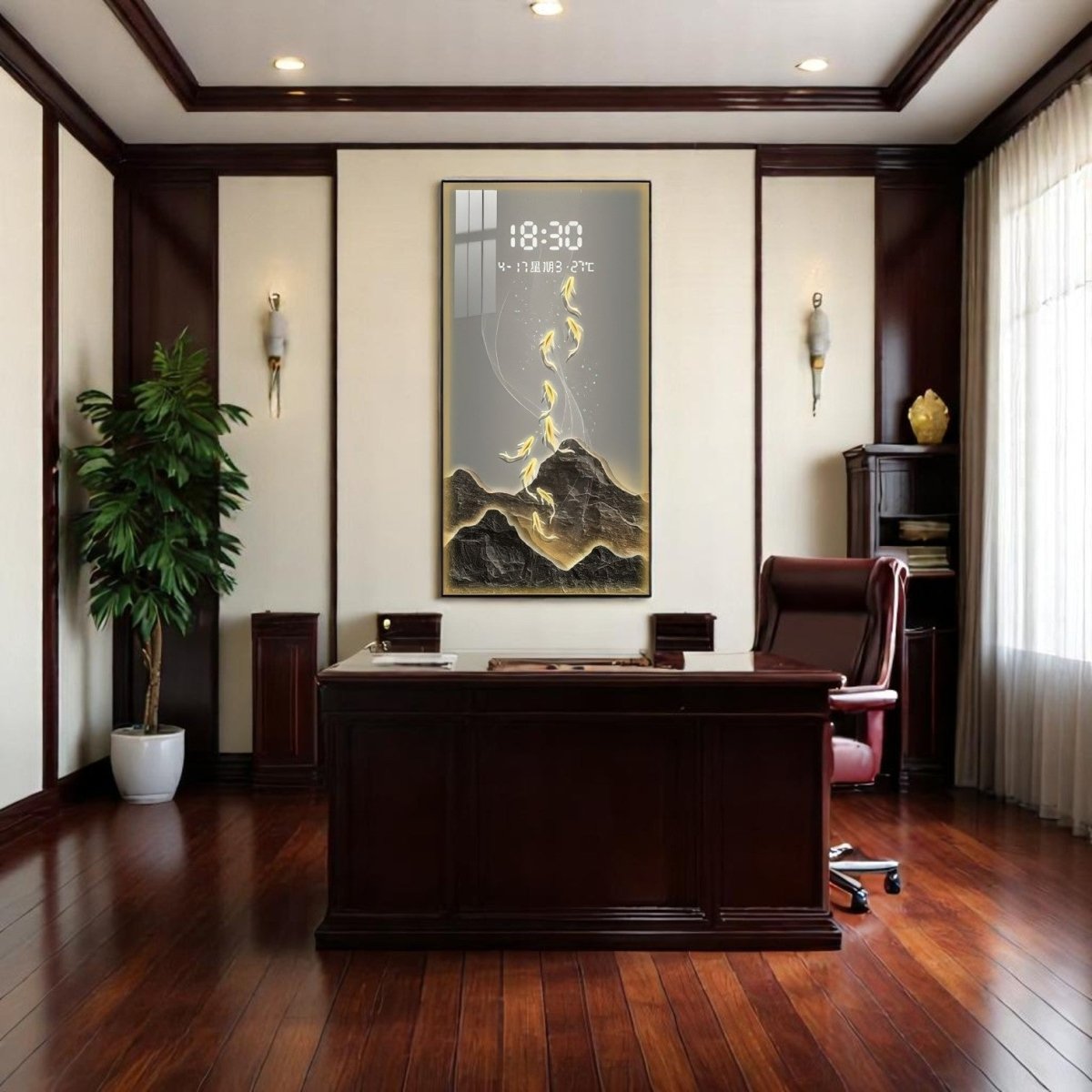 Modern Digital Display Feng Shui Fish Art Clock (60 x 90 CM)