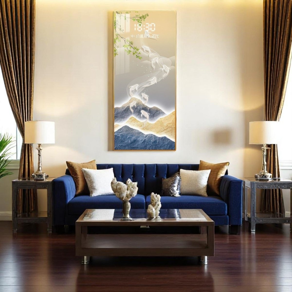 Modern Illuminated Abstract Fish Landscape Timepiece Decor (40 x 90 CM)