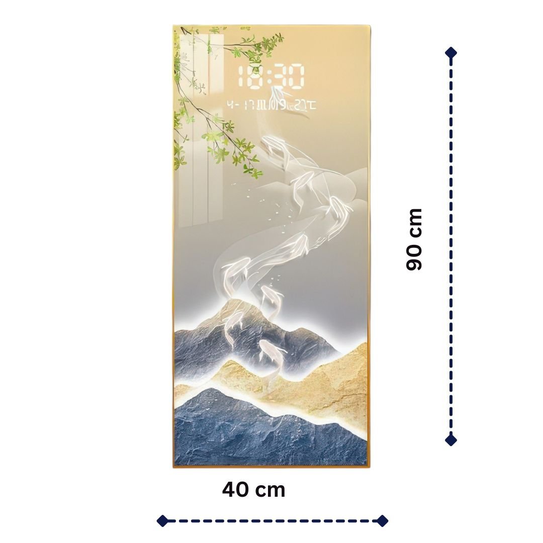 Modern Illuminated Abstract Fish Landscape Timepiece Decor (40 x 90 CM)