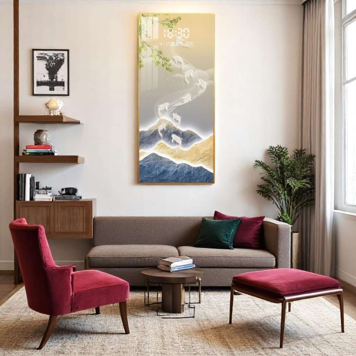 Modern Illuminated Abstract Fish Landscape Timepiece Decor (40 x 90 CM)