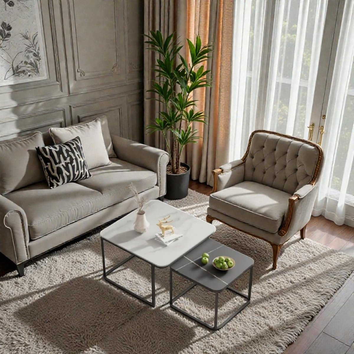 Modern marble top Square Nesting Table