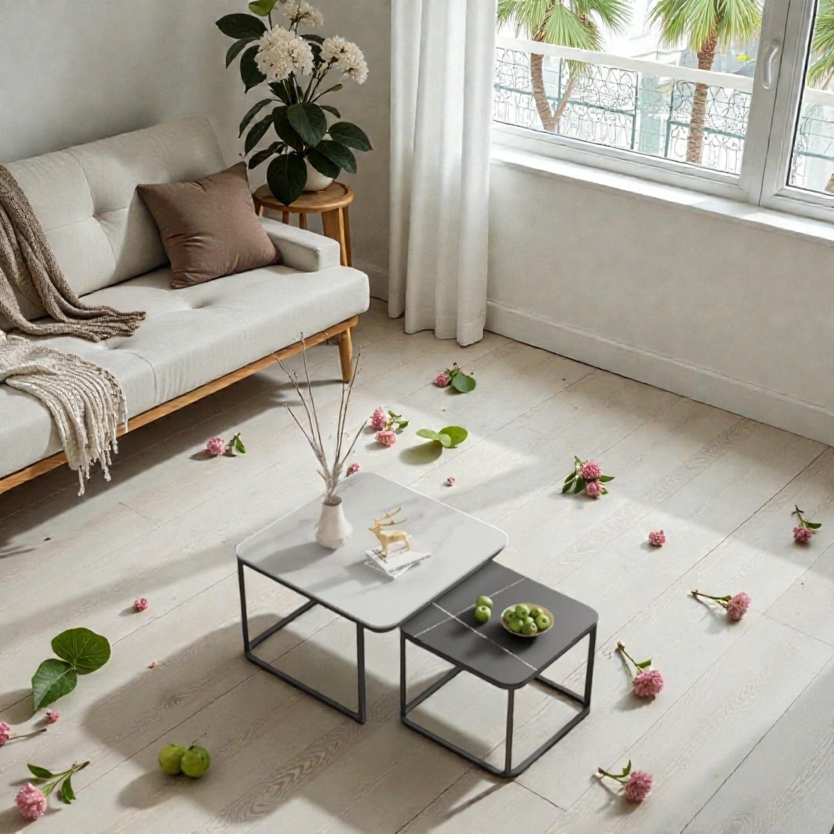 Modern marble top Square Nesting Table