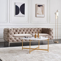 Thumbnail for Modern Round Coffee Table with Gold Crisscross Legs