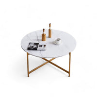 Thumbnail for Modern Round Coffee Table with Gold Crisscross Legs