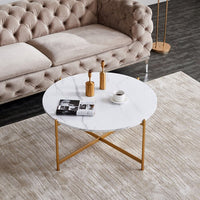 Thumbnail for Modern Round Coffee Table with Gold Crisscross Legs