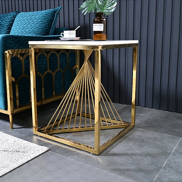 Modern Side Table with Sculptural Gold Base for Elegant Interiors