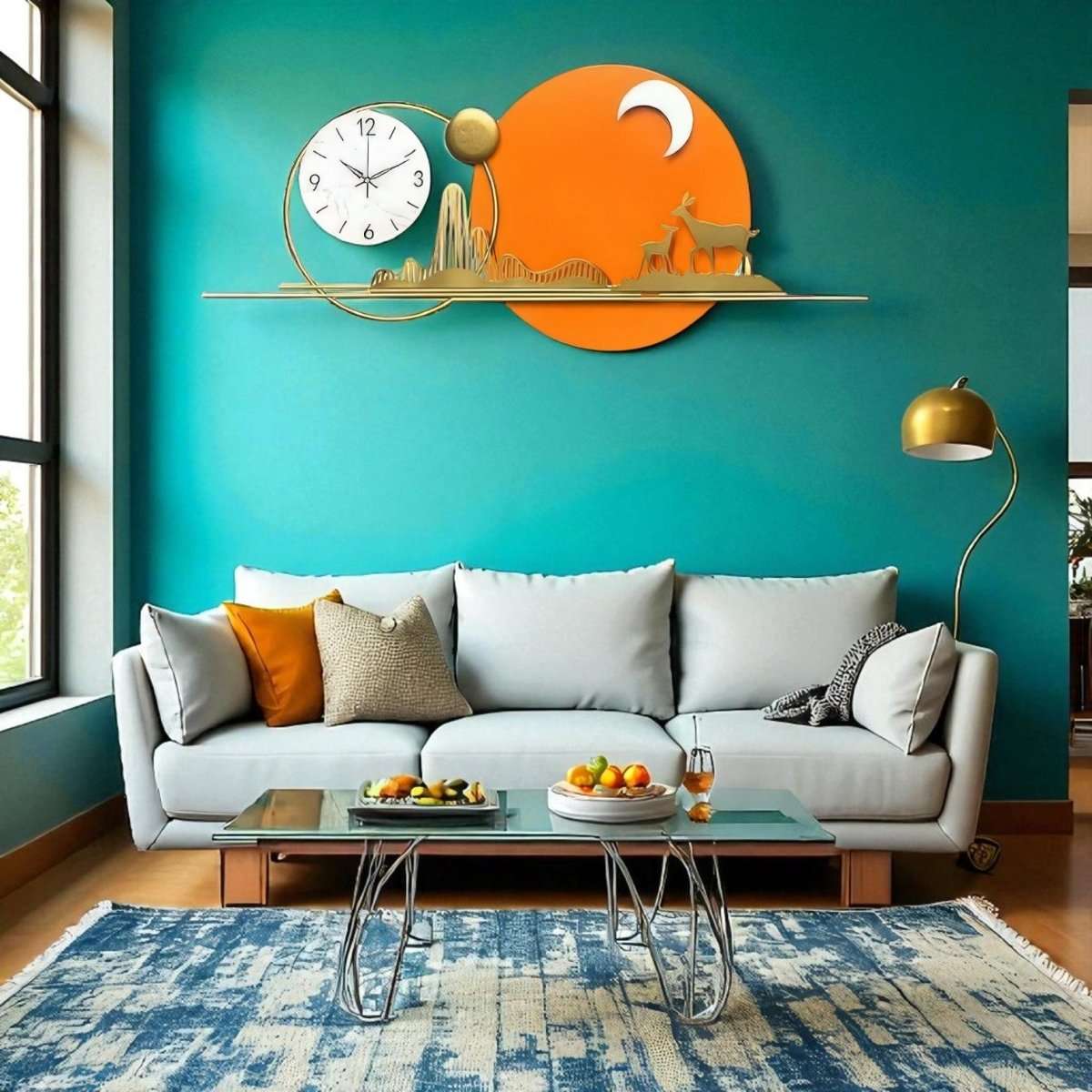 Modern Sunset Deer Wall Clock (31.4 x 15.7 Inches)