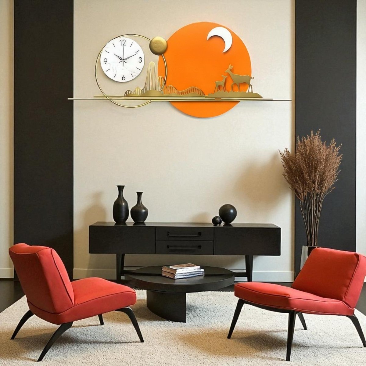 Modern Sunset Deer Wall Clock (31.4 x 15.7 Inches)