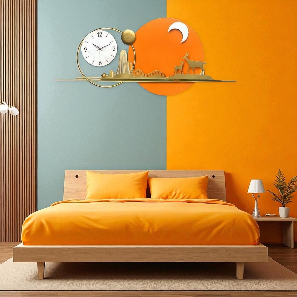 Modern Sunset Deer Wall Clock (31.4 x 15.7 Inches)