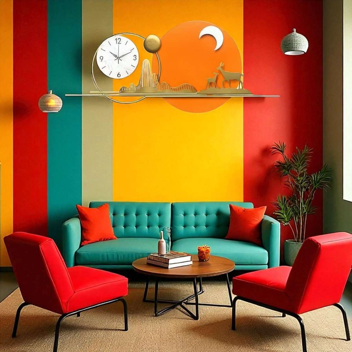 Modern Sunset Deer Wall Clock (31.4 x 15.7 Inches)