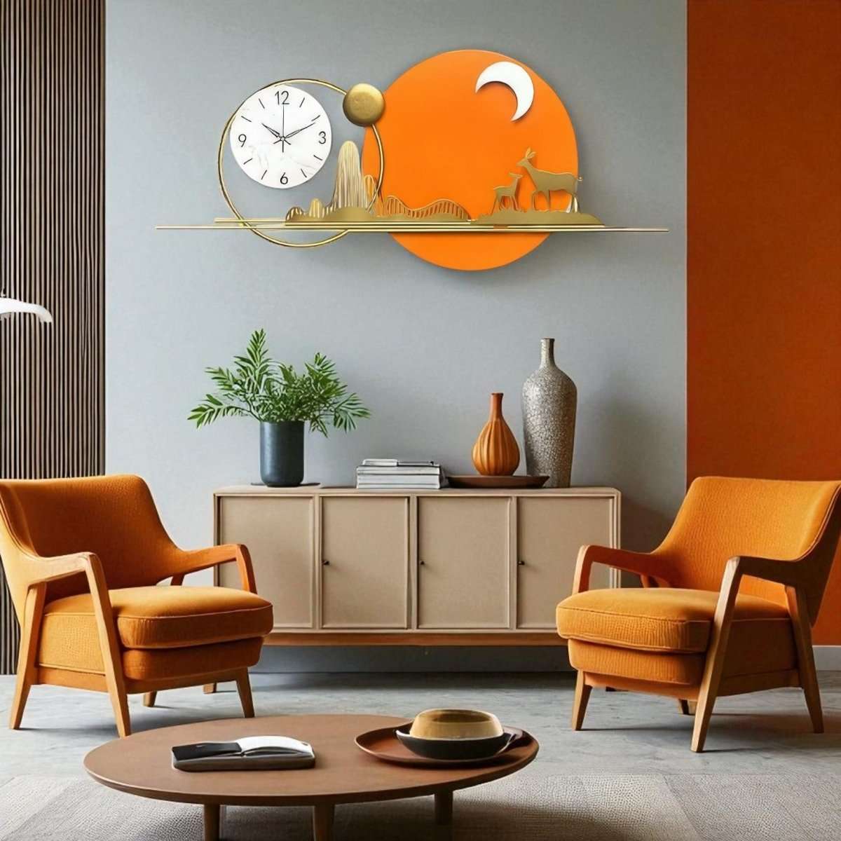 Modern Sunset Deer Wall Clock (31.4 x 15.7 Inches)