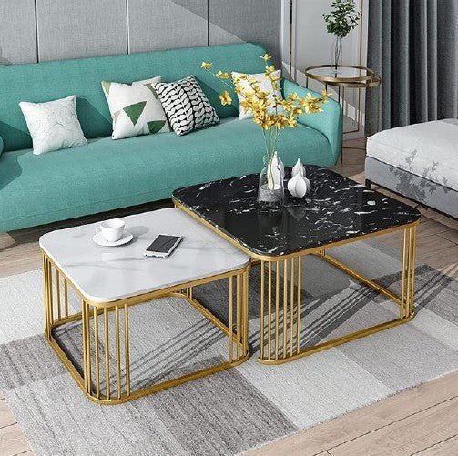 Monochrome Ribbed Gold Nesting Table Set (Set of 2)
